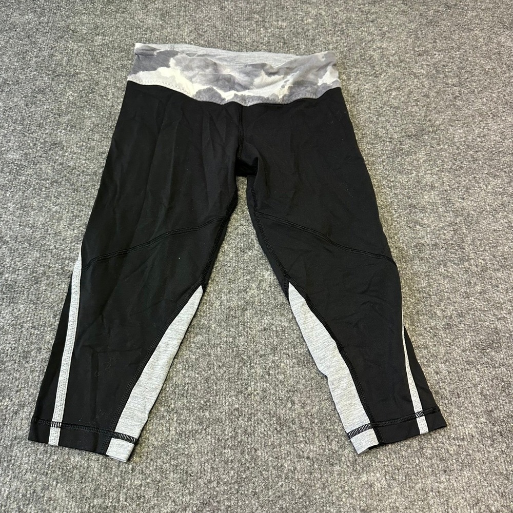 Lululemon Leggings Womens Size 4 Black Grey Tie Dye Cropped Yoga Capris Pocket